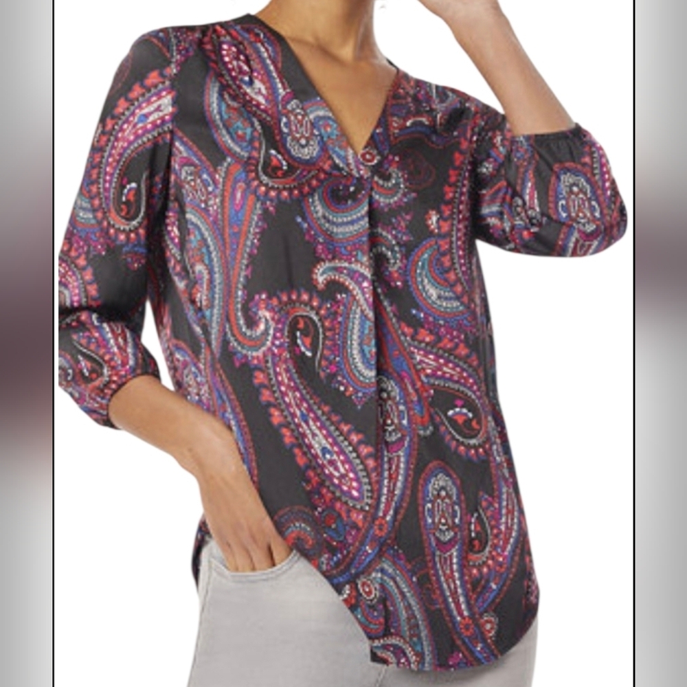 Jones New York Paisley V-Neck Tunic Blouse Size Medium